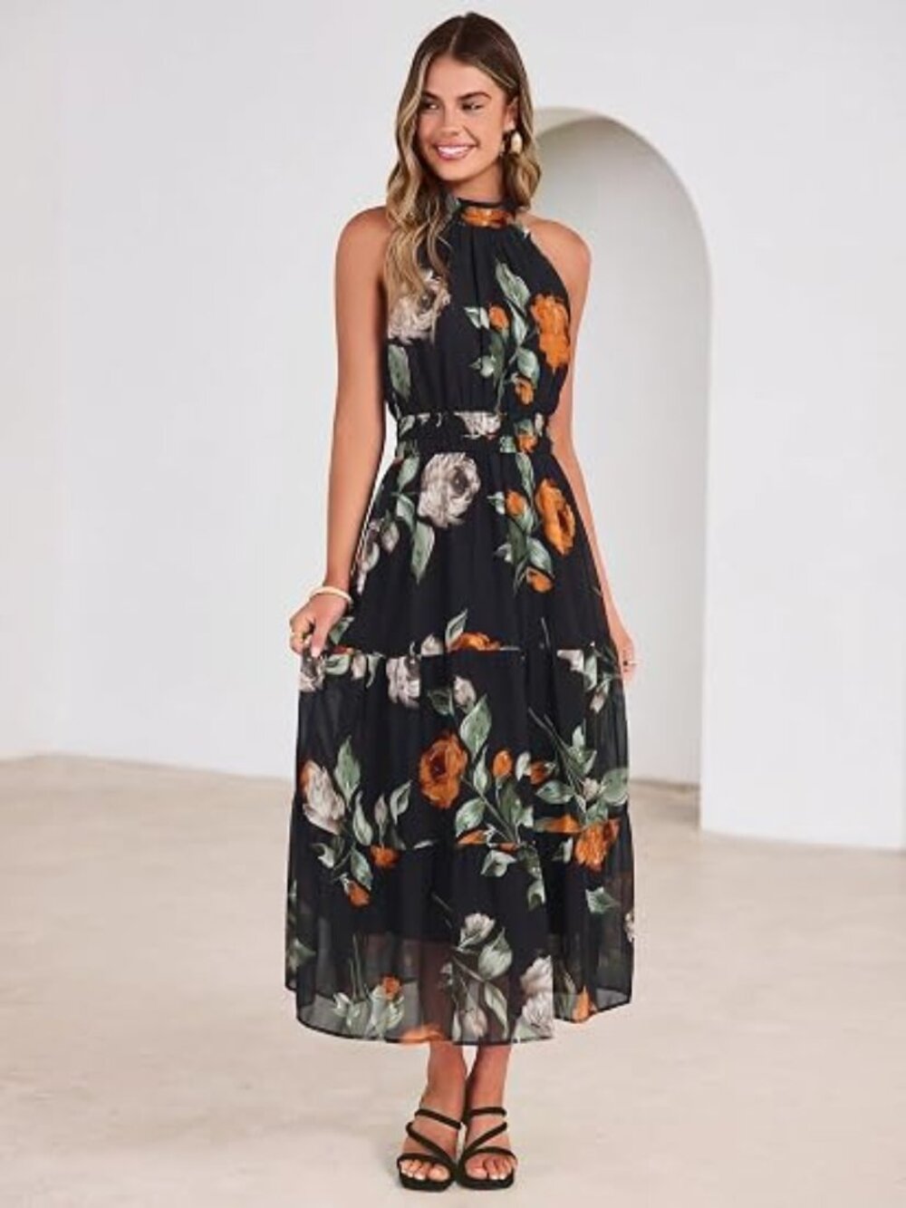 Womens Summer Halter Wedding Guest Dress Maxi Floral Vacation Boho Sundresses Fl